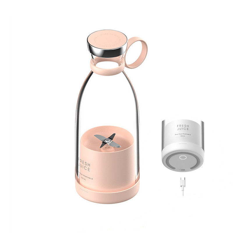 Portable Rechargeable USB Blender Juicer 350ml 4 Blades Pink Mini Electric for Travel