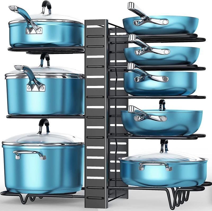 Adjustable Kitchen Cabinet Pot and Pan Organizer 8 Tier Rack with 3 DIY Methods