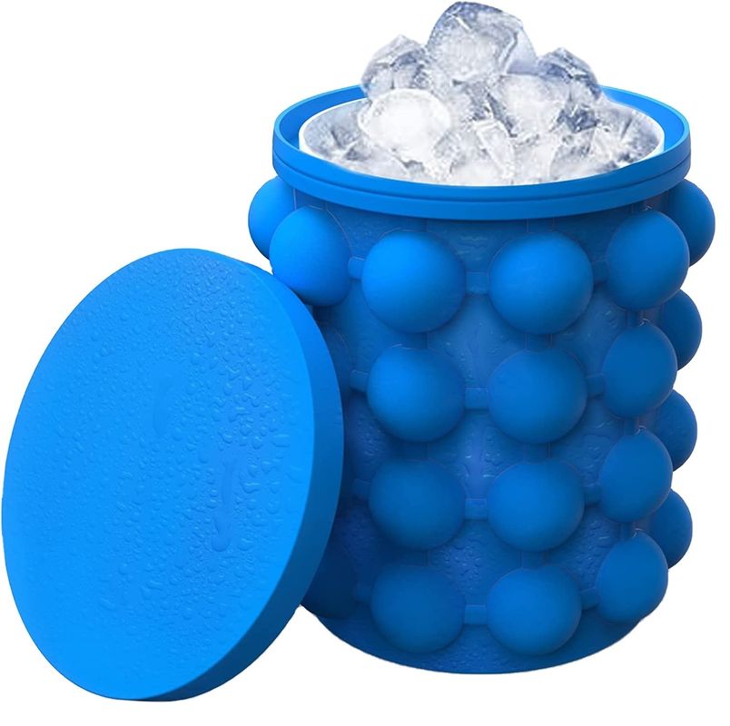267 Grams Portable Silicone Half Round Space Saving Ice Bucket with Lid Blue/Red/Yellow