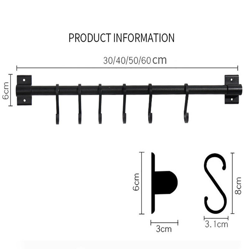 Novelty Hooks 30cm Metal Rod Non Perforated Spice Storage for Kitchen Utensil Hanging