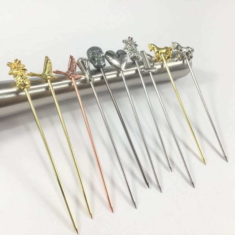 304 Stainless Steel Cocktail Pins Swizzle Stick for Reusable Small Paddles Custom Pins