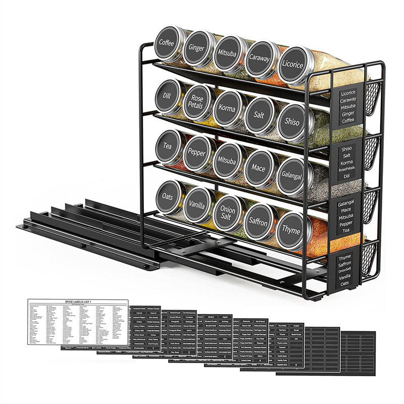 25.6*13*26cm Black Kitchen Sliding Rail Spice Rack Multi-Layer Storage Iron Organizer