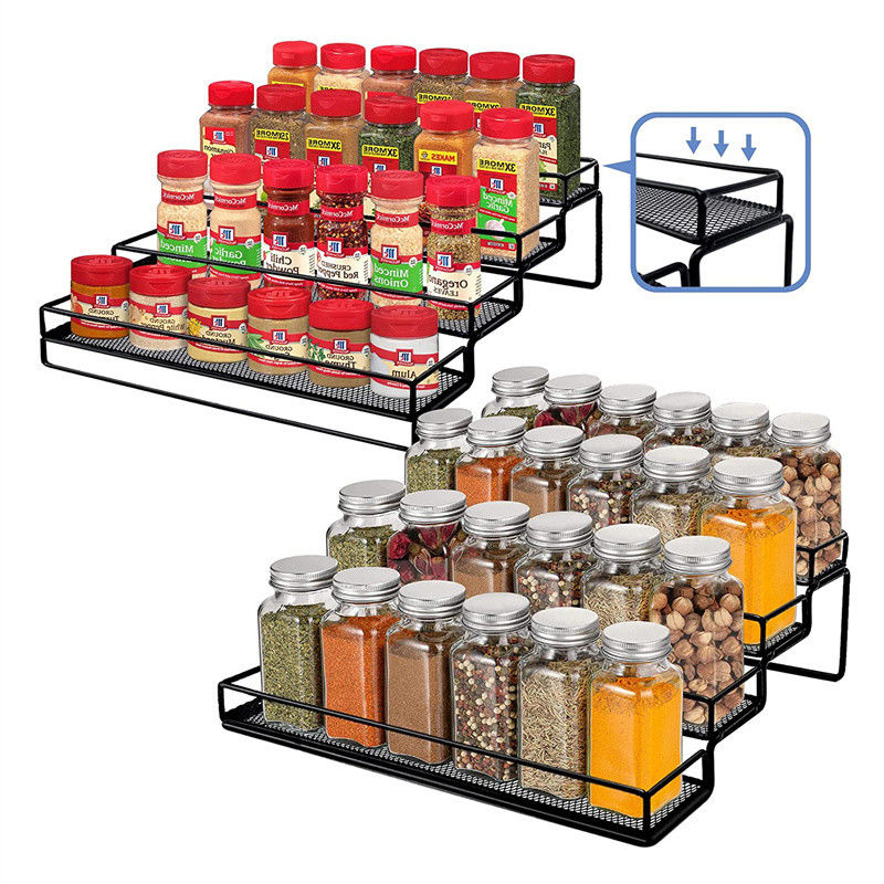 Food Iron Baked Lacquer Spice Rack Organizer for Cabinet 4 Tier Step Shelf Holder