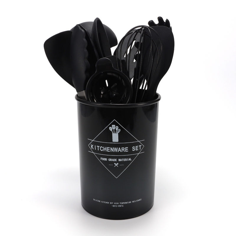 995G Silica Gel Kitchen Utensil Set with Wooden Handle and Cuttings Board Storage Bucket