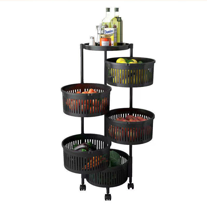 Versatile Organization Kitchen Storage Rack with Five Layers and Black Round Baskets