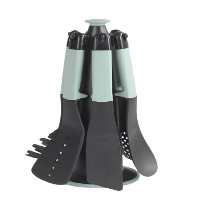 Effortlessly Access Utensils with 6-Piece Nylon Set and Rotating Storage Stand