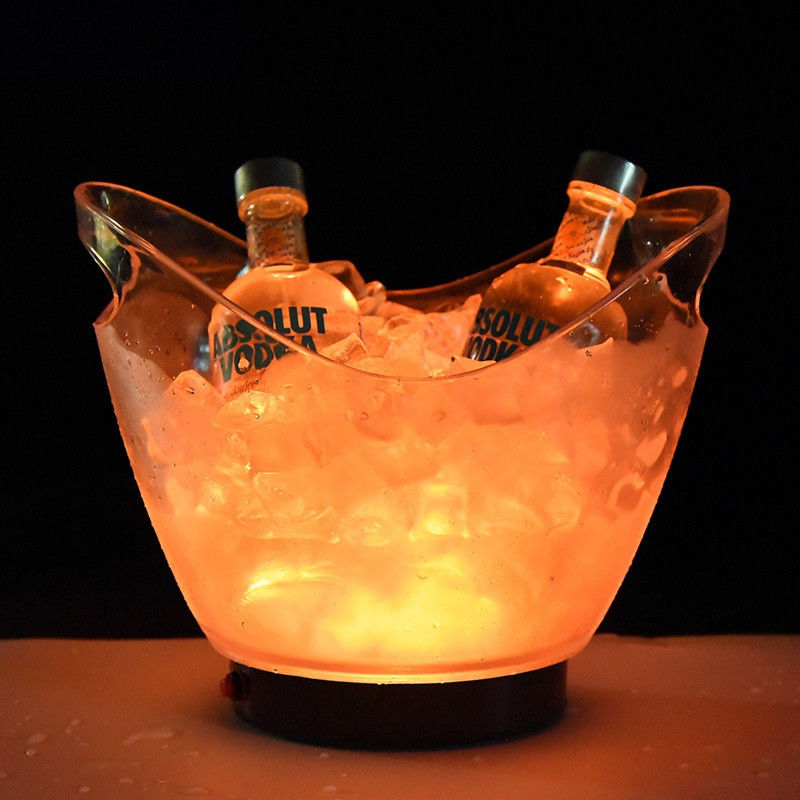 Ice Buckets Tongs Type Large Plastic Beer Container with Handles and LED Lighting