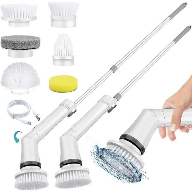 White Plastic Electric Cleaning Brush Set Top Selling Spin Scrubber for Deep Cleaning