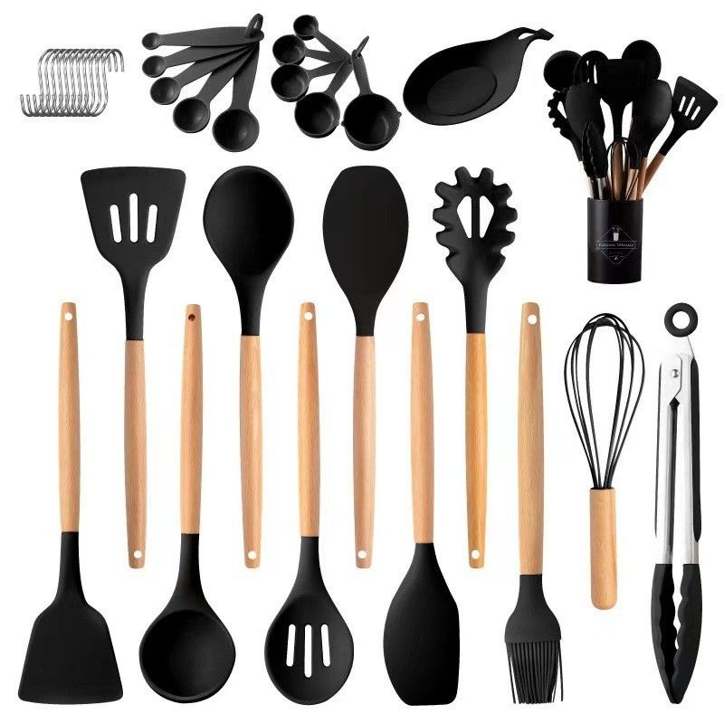 33 Piece Nonstick Cookware Set with Multicolor Frying Pans and Chinese Spatula Spoon