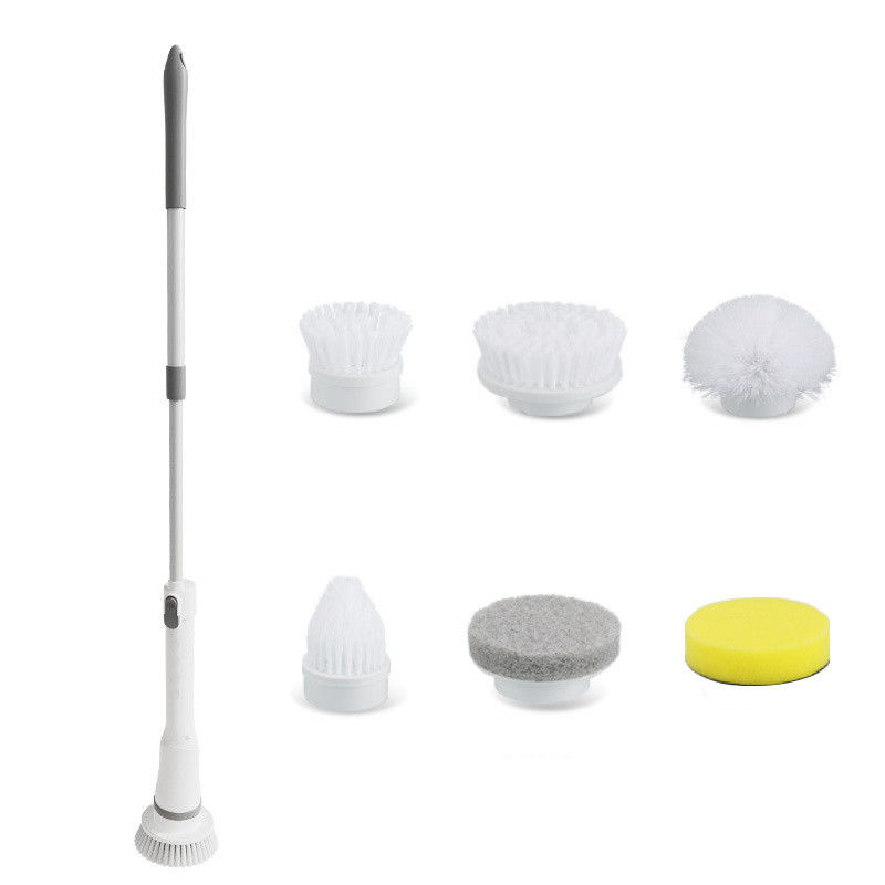 Electric Bathroom Spin Scrubber with Adjustable Extension and Cordless White Cleaning Brush