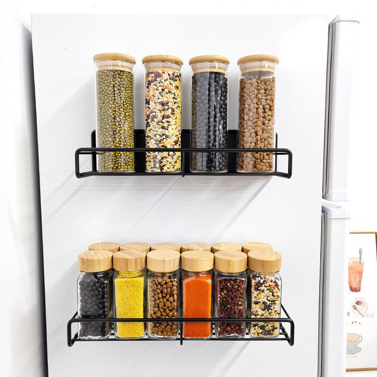 Single Tier Magnetic Spice Storage Racks in Black Color for Kitchen Organization
