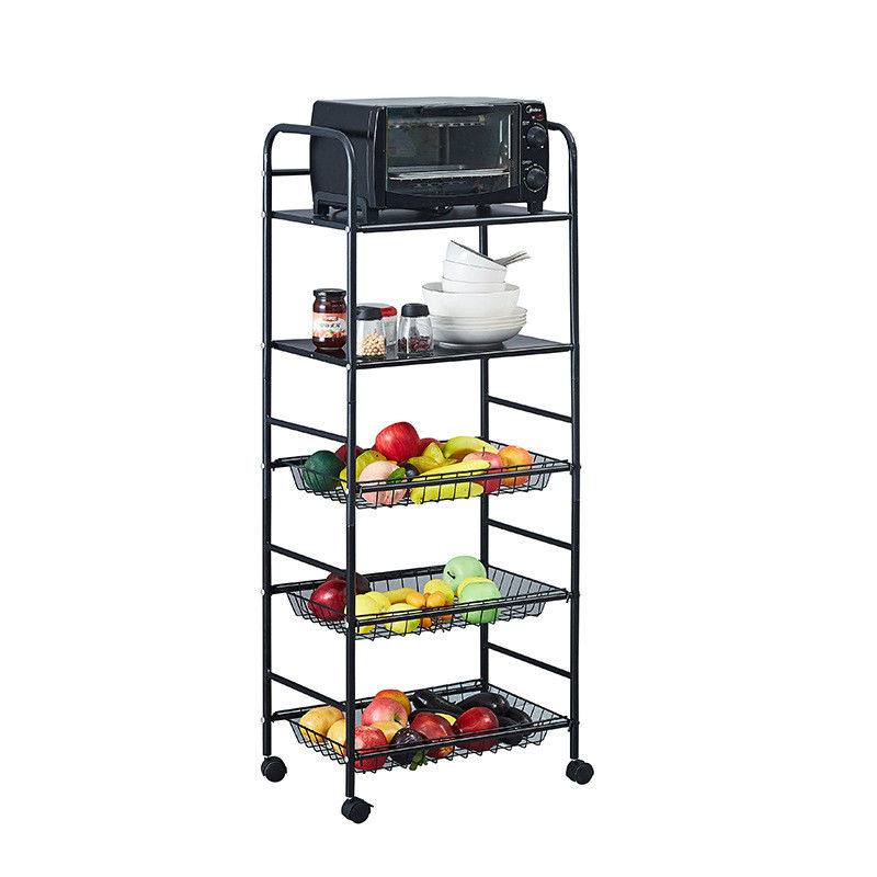 5 Tier Non-folding Rack Kitchen Storage Organizer with Stable Rotating Rolling Design