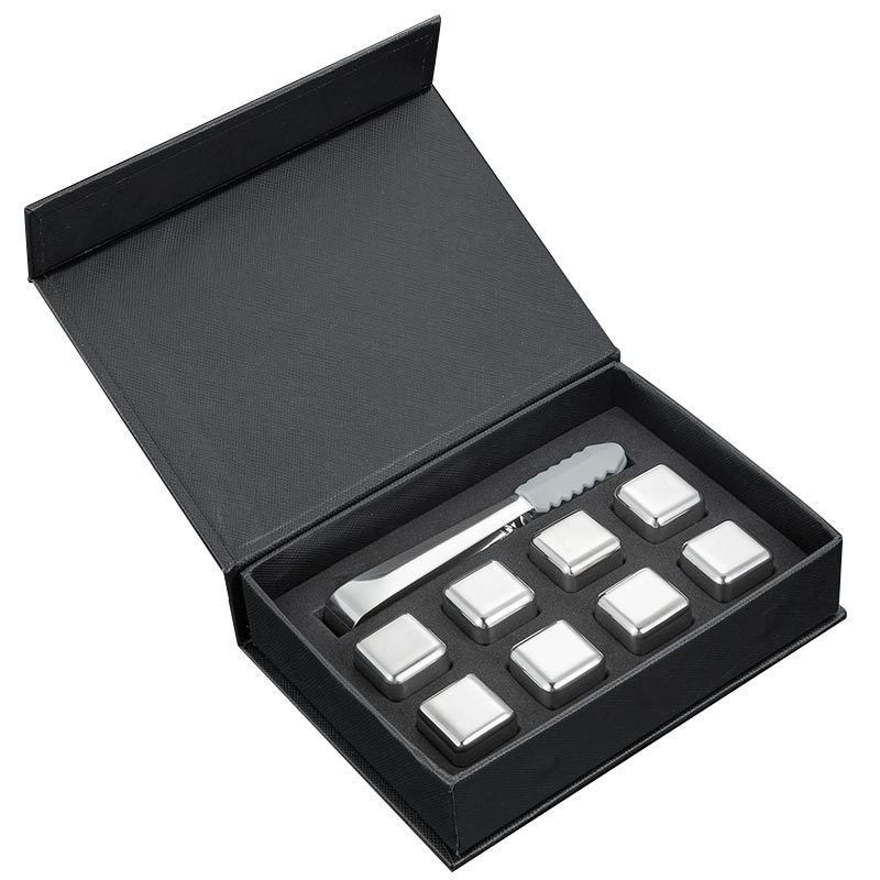 Design Whiskey Ice Stone Set 8 PCS Stainless Steel Cubes With Tong And EVA Gift Box