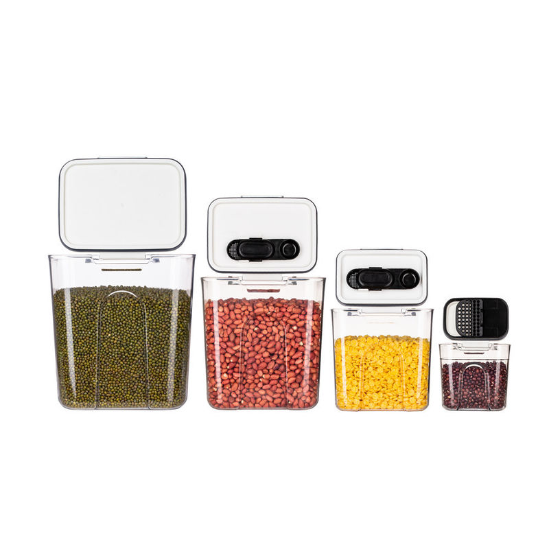 Standing Type Kitchen PET Plastic Food Storage Containers Transparent Airtight 4pc Set