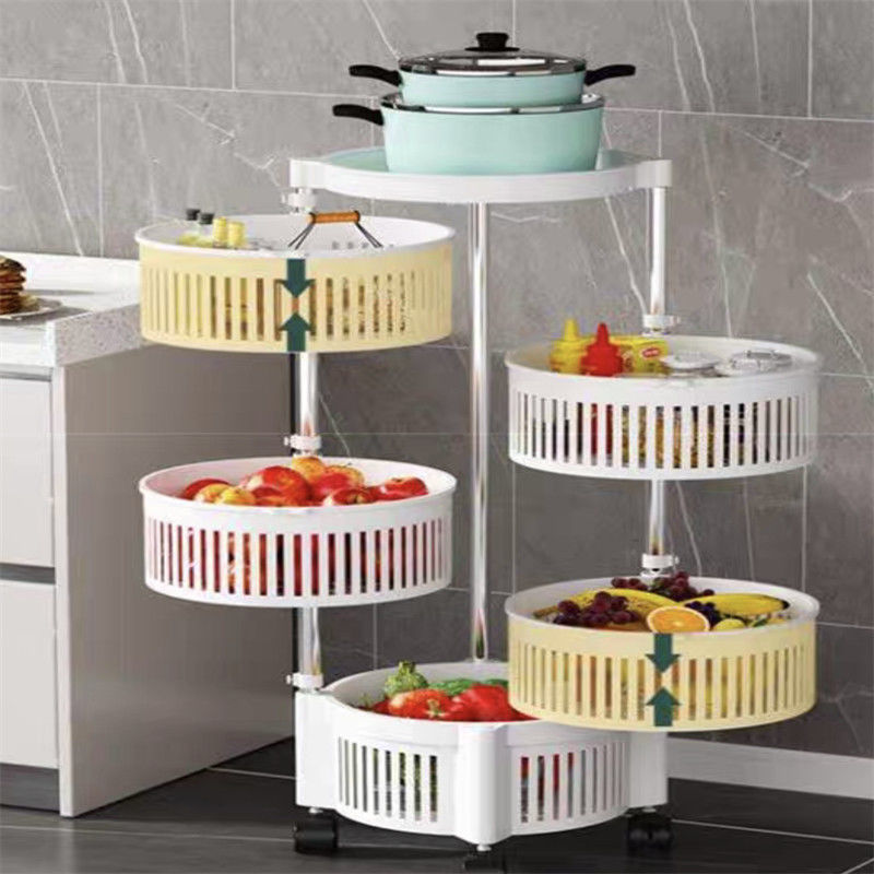 Multifunctional Design PP Material Metal Rotating Kitchen Shelf Rack for Home Storage