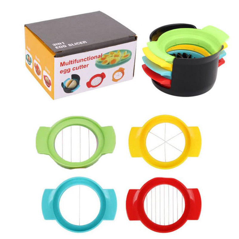 Egg Slicer Set 3 Cutters for Thin Slices Easy Manual Egg Cutting Tool PP Plastic With Slicer Stand