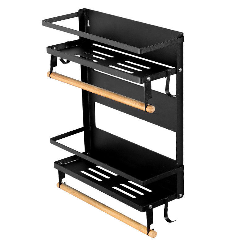 4 Tier Magnetic Fridge Organizer for Kitchen Paper Towel Holder 5 Hooks and 2.6KG Capacity