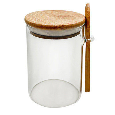 Clear Glass Rack Food Storage Container with Functional Design and Round Bamboo Lid