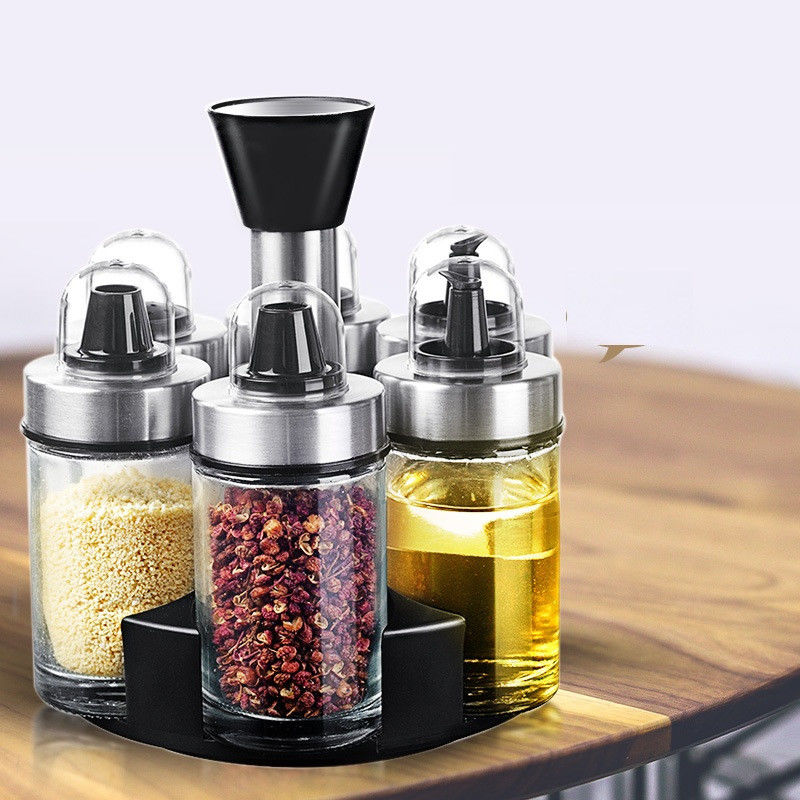 1.5KG Oil Vinegar Dispenser Set with 360 Rotating Holder and Stainless Steel Bottles