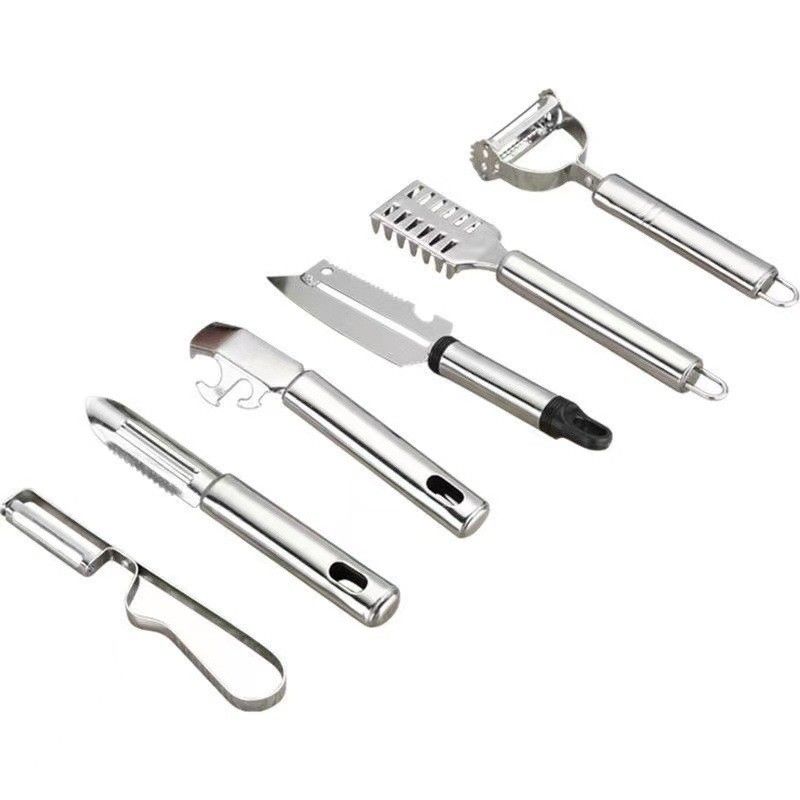 304 Stainless Steel Set of Kitchen Gadgets 6 in 1 for Fruit Paring and Vegetable Peeling