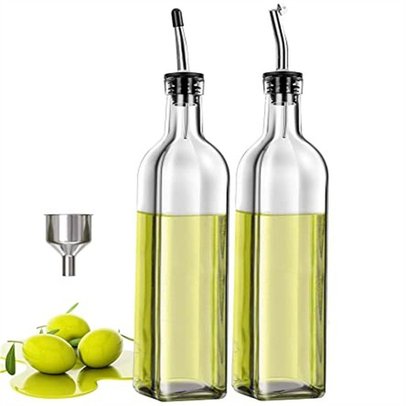 Glass Oil Dispenser Bottle 500ML/17OZ Square Shape Stocked for Kitchen Oil and Vinegar