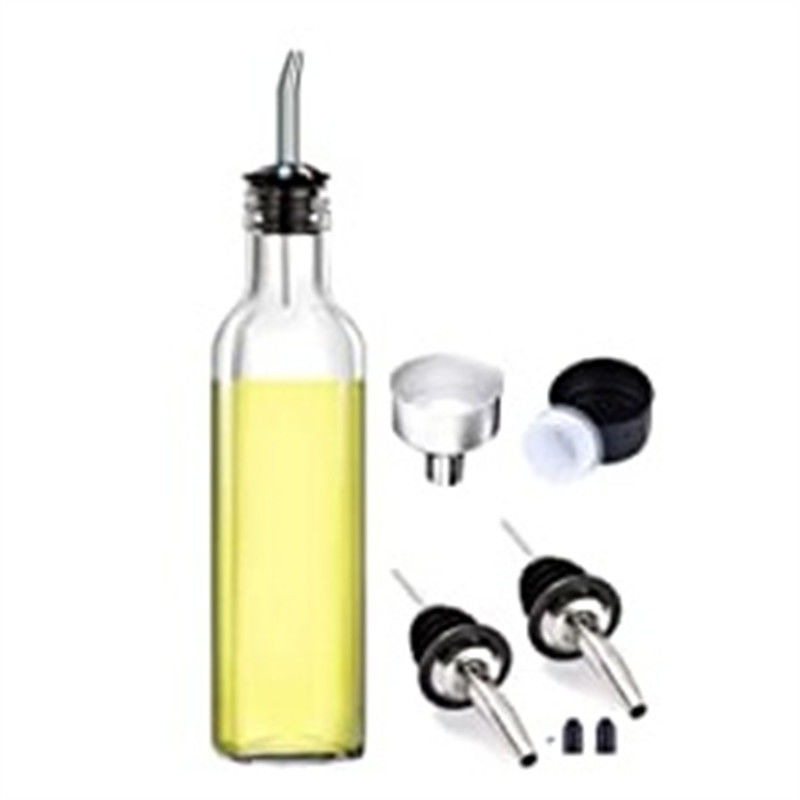 Green Glass Oil Drizzler 500ml for Kitchen Cooking with Funnel Stainless Steel Pourer