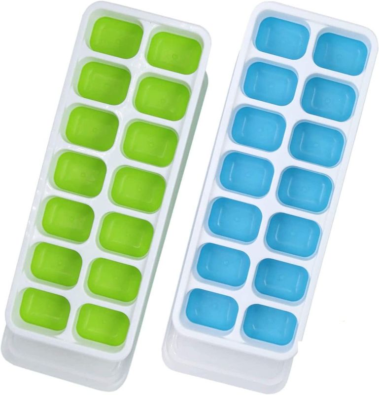 14-Ice Cube Trays TPE PP Material with Easy-Release and Spill-Resistant Removable Lid