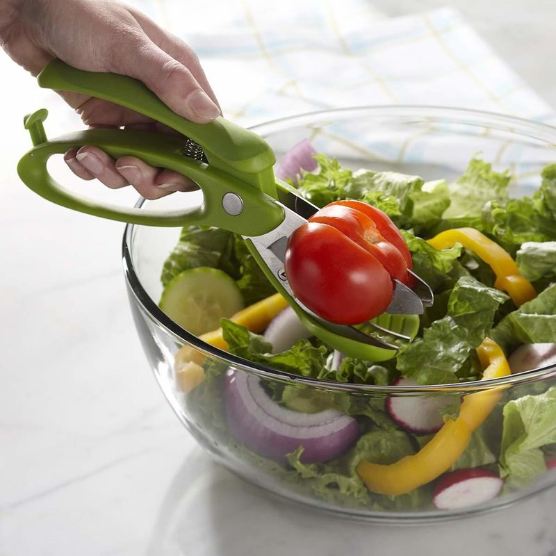 Stocked Salad Scissors With PP TPR Handle Green Vegetable Chopper for Salad Cutting