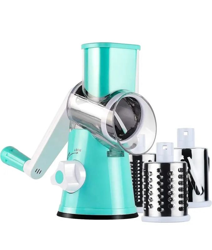 3 Drum Blades Stocked Rotary Cheese Grater for Manual Vegetable Slicer and Walnuts Grinder