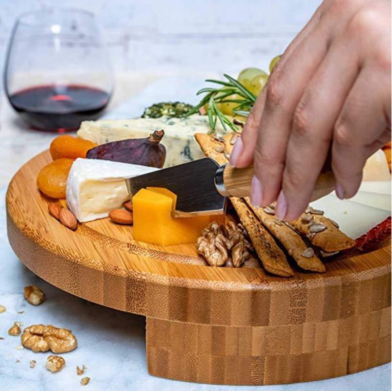 22.5*22.5*3.5cm Wooden Bamboo Cheese Board Set for OEM/ODM Supported