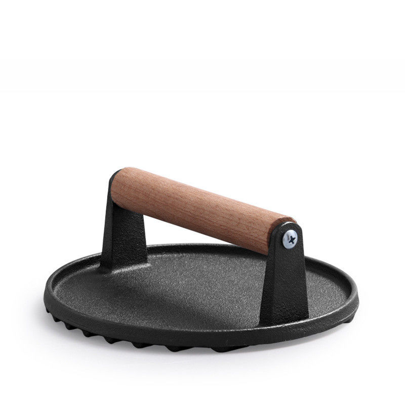 Meat Steak Burger Press Rectangle Heavy Duty Cast Iron Griddle Smash Bacon Press with Wood Handle